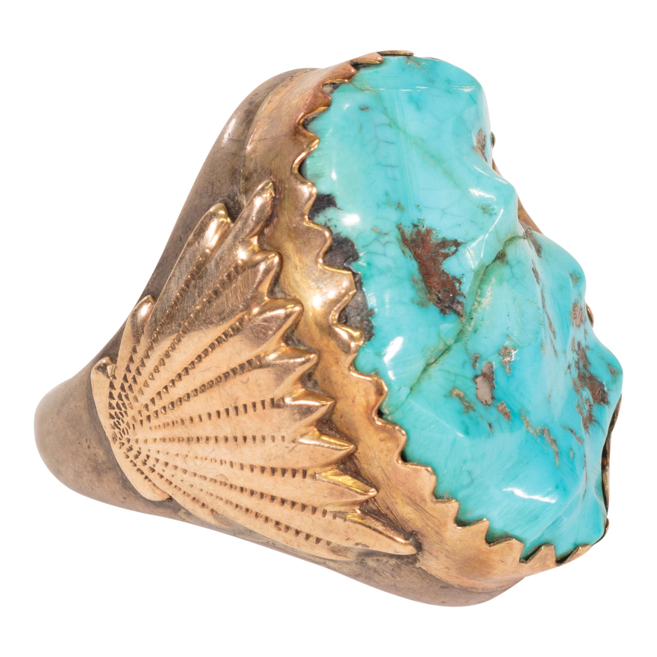 Set aus Navajo-Armband, Ring, Bolo und Schnalle in Türkis und Gold für Damen oder Herren im Angebot