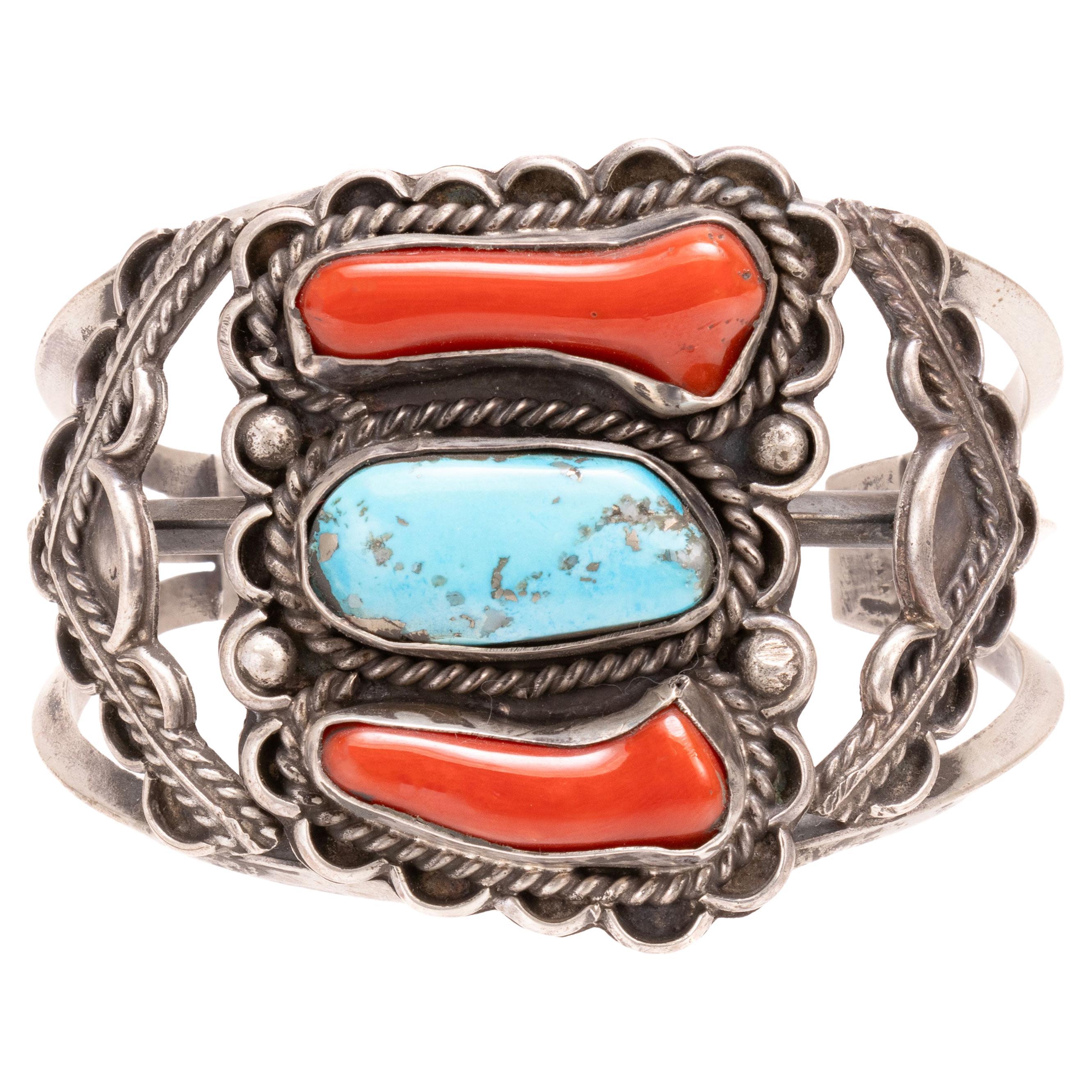 Bracciale di corallo e turchese Navajo