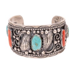 Navajo Turquoise and Coral Bracelet