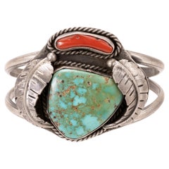 Navajo Turquoise and Coral Bracelet
