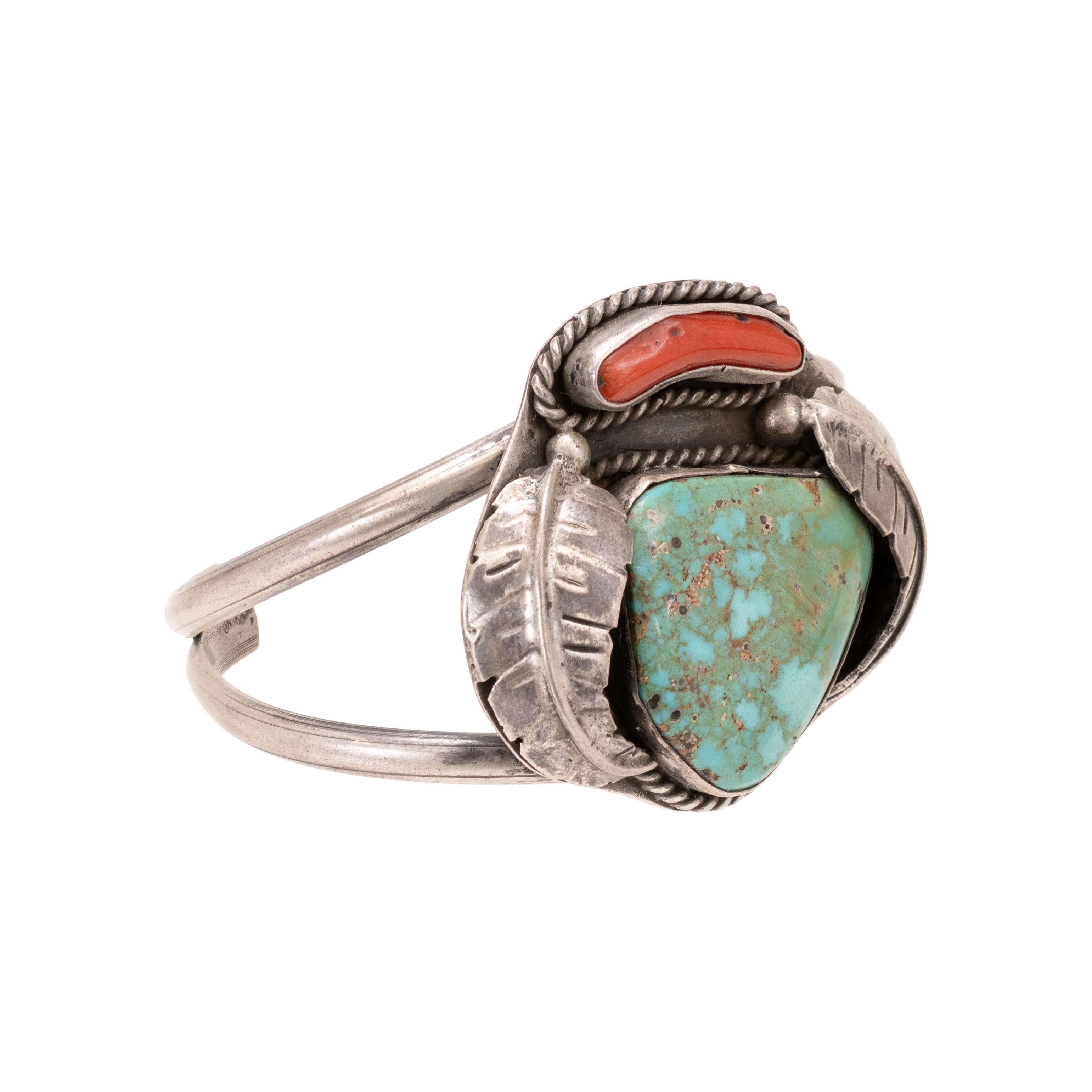 Taglio vecchia miniera Bracciale di corallo e turchese Navajo in vendita