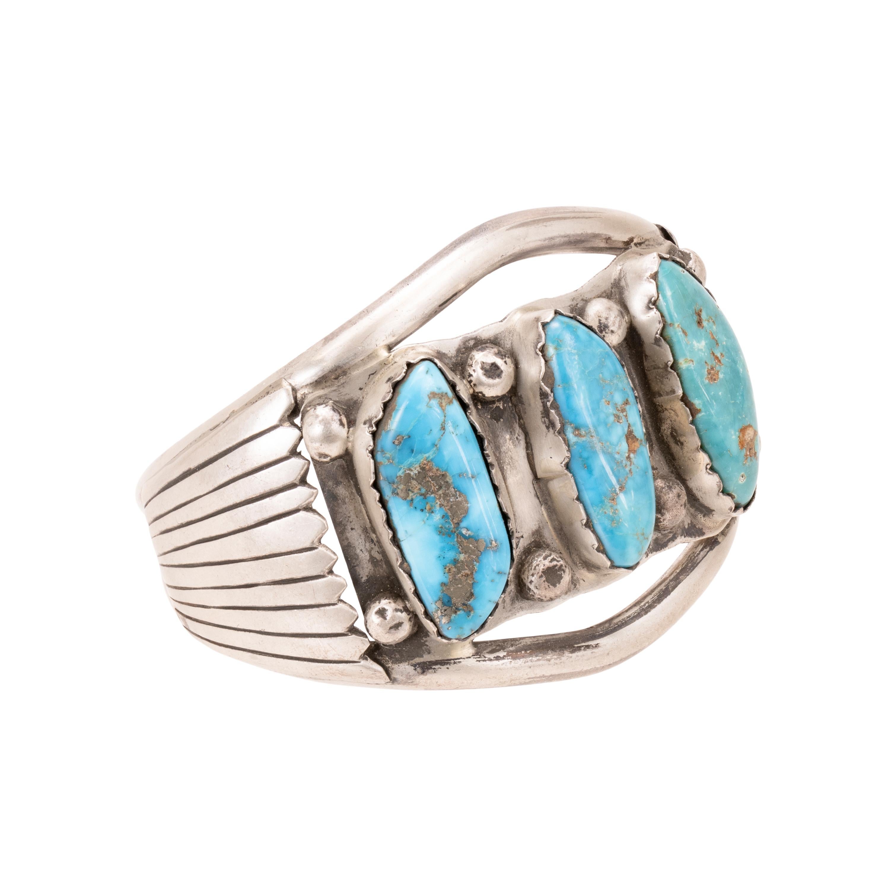 Navajo Dreistein-Türkis-Armband (Alteuropäischer Brillantschliff) im Angebot