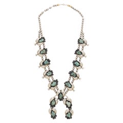Vintage Navajo Turquoise and Silver Squash Blossom Necklace