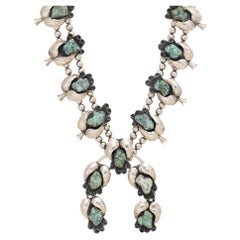 Vintage Navajo Turquoise and Silver Squash Blossom Necklace