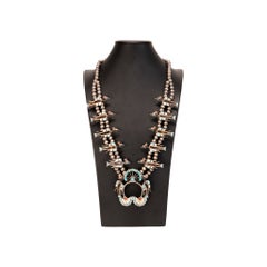 Vintage Zuni Inlay Thunderbird Squash Blossom Necklace and Earrings Set