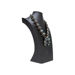 Native American Easter Blue Turquoise and Sterling Silver Squash Blossom Necklac