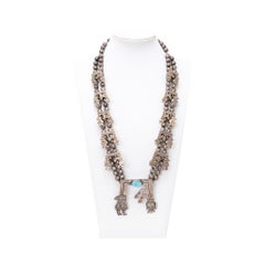 Navajo Rainbow Yei Sterling Silver Squash Blossom Necklace
