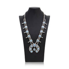 Navajo Golden Hill Turquoise and Sterling Silver Squash Blossom Set