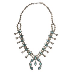 Navajo Turquoise and Sterling Silver Squash Blossom Necklace