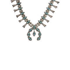 Navajo Turquoise and Sterling Silver Squash Blossom Necklace