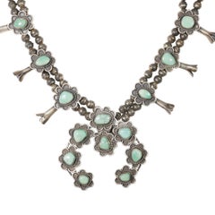 Navajo Turquoise and Sterling Silver Squash Blossom Necklace