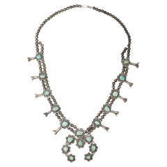 Navajo Turquoise and Sterling Silver Squash Blossom Necklace