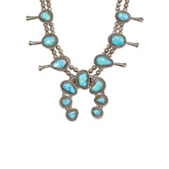 Vintage Navajo Turquoise and Sterling Silver Squash Blossom Necklace