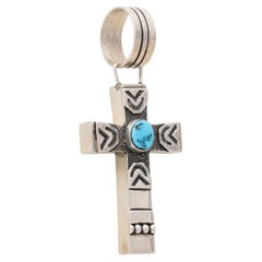 Navajo Tommy Singer Turquoise and Sterling Silver Cross Pendant