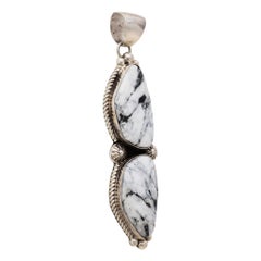 Navajo Robert Shakey White Buffalo Turquoise and Sterling Silver Pendant