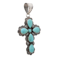 Navajo Everett and Mary Teller Turquoise Sterling Silver Cross Pendant