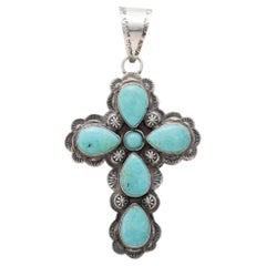 Colgante de cruz de plata de ley con turquesa, de Navajo Everett y Mary Teller