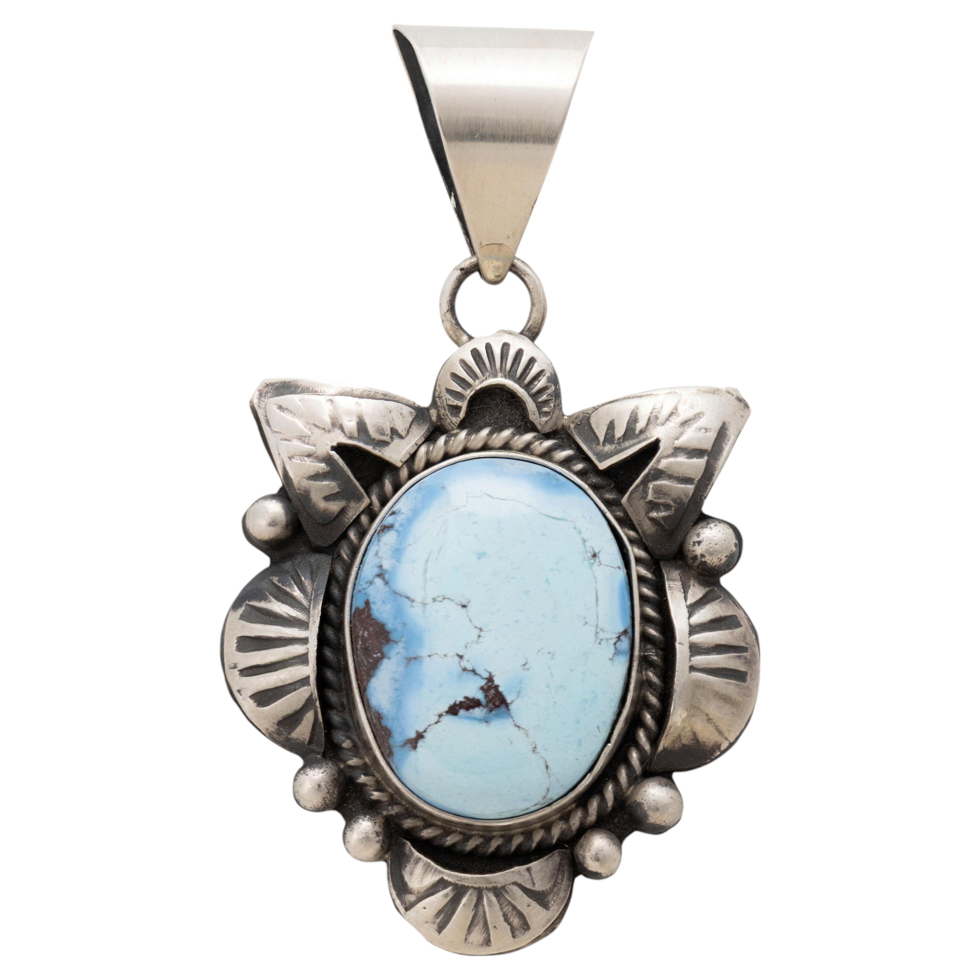 Navajo Juanita McDonaGolden Hill Turquoise and Sterling Silver Pendant Necklace