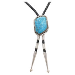 Large Navajo Turquoise and Sterling Silver Bolo Necktie