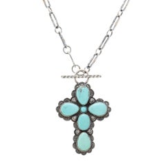 Navajo Turquoise and Sterling Silver Cross Necklace by Everett and Mary Teller
