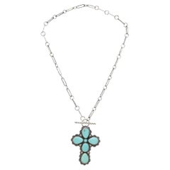 Navajo Turquoise and Sterling Silver Cross Necklace by Everett and Mary Teller
