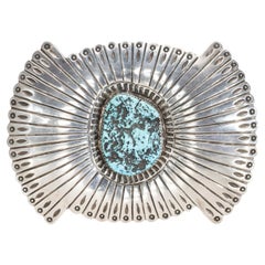 Gürtelschnalle aus Türkis und Sterlingsilber von Navajo Jennie Blackgoat