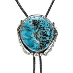 Cravate bolo Navajo en turquoise « Stormy Mountain » et argent sterling