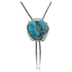 Cravate bolo Navajo en turquoise « Stormy Mountain » et argent sterling
