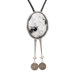Navajo White Buffalo Turquoise and Sterling Silver Bolo Tie