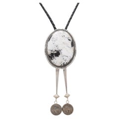 Navajo White Buffalo Turquoise and Sterling Silver Bolo Tie