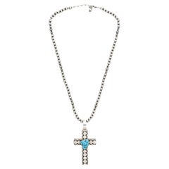 Navajo Tommy Singer Sterling Silver and Turquoise Cross Pendant Necklace