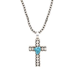 Navajo Tommy Singer Sterling Silver and Turquoise Cross Pendant Necklace