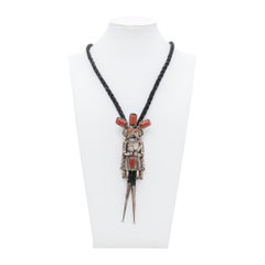 Pueblo Coral and Sterling Silver Kachina Bolo Tie
