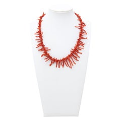 Beaded Red Coral Branch Necklace