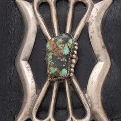 Navajo Sand Cast Sterling Silver and Turquoise Bow Guard Bracelet