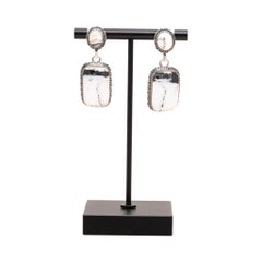 Navajo White Buffalo Turquoise and Sterling Silver Drop Earrings