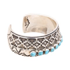 Navajo Jefferson Brown Sterling Silver and Turquoise Cuff Bracelet