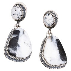Navajo Avin Joe White Buffalo Turquoise and Sterling Silver Drop Earrings