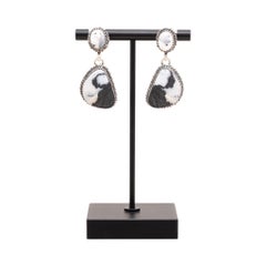 Navajo Avin Joe White Buffalo Turquoise and Sterling Silver Drop Earrings