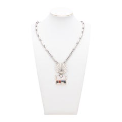 Navajo Wilbur Yazzie Sterling Silver and Inlay Kachina/Katsina Pendant Necklace
