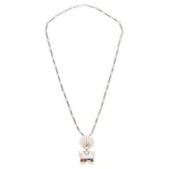 Navajo Wilbur Yazzie Sterling Silver and Inlay Kachina/Katsina Pendant Necklace