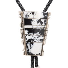 Navajo Steve Francisco White Buffalo Turquoise and Sterling Silver Bolo Necktie