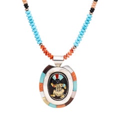 Collier Zuni Beverly Etsate à incrustations de pierres multiples sur chaîne perlée
