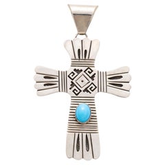 Sterling Silver and Turquoise Cross Pendant