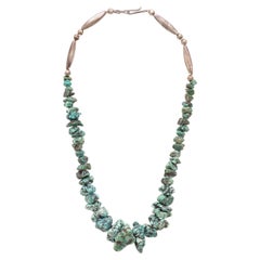 Turquoise Beaded Nugget and Sterling Silver Necklace