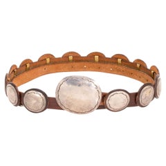 Navajo Sterling Silver and Leather Concho Belt