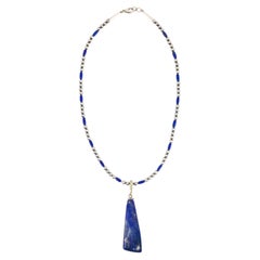 Lapis and Sterling Silver Beaded Pendant Necklace