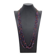 Navajo Sugilite and Coral Three-Strand Beaded Necklace