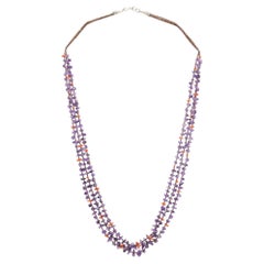 Navajo Sugilite and Coral Three-Strand Beaded Necklace