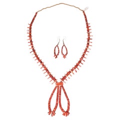 Beaded Spiny Oyster Shell Jacla Necklace and Earrings